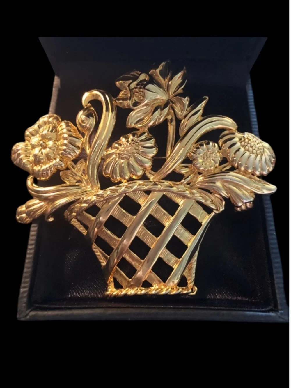 Large Vintage Basket of Flowers Brooch Pin